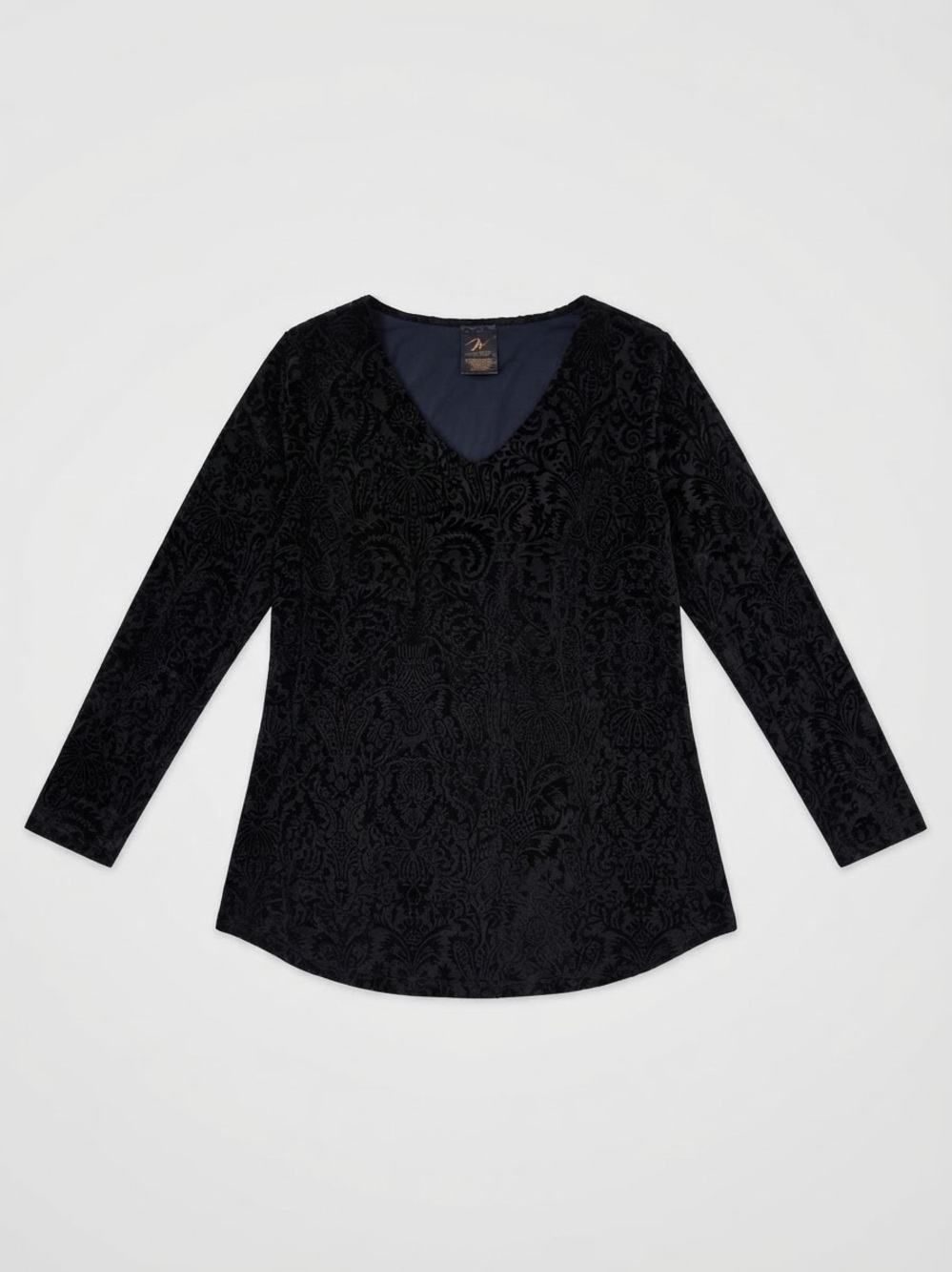 Miraclebody Black Burnout Velvet Tunic Top Medium V-Neck Paisley Scroll Witchy